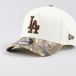 New Era Cream Crown Cap with Camo Bill and Brown LA Logo